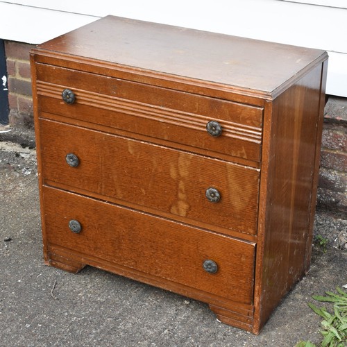 104 - A Vintage Chest Of 3 Drawers Featuring Metal Handles