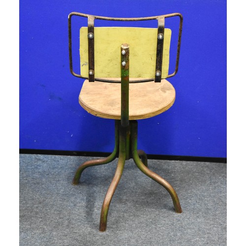 202 - A Vintage Industrial Machinist Chair. 81cm Height To Top Of Back, 45cm Seat Height.