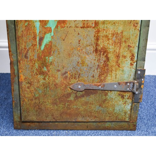 203 - A Vintage Industrial Metal Cabinet With Great Rustic Verdigris. 90cm x 44cm x 46cm.