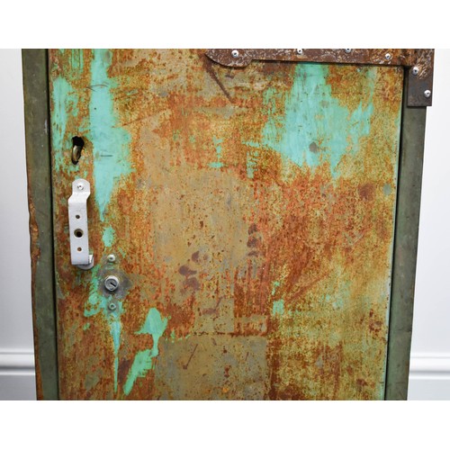 203 - A Vintage Industrial Metal Cabinet With Great Rustic Verdigris. 90cm x 44cm x 46cm.