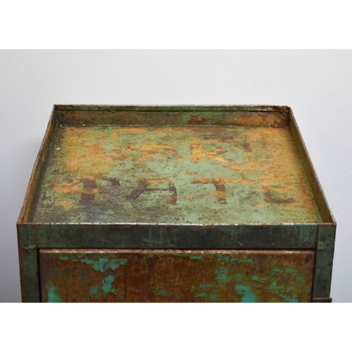 203 - A Vintage Industrial Metal Cabinet With Great Rustic Verdigris. 90cm x 44cm x 46cm.