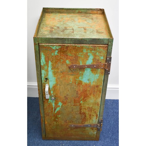 203 - A Vintage Industrial Metal Cabinet With Great Rustic Verdigris. 90cm x 44cm x 46cm.