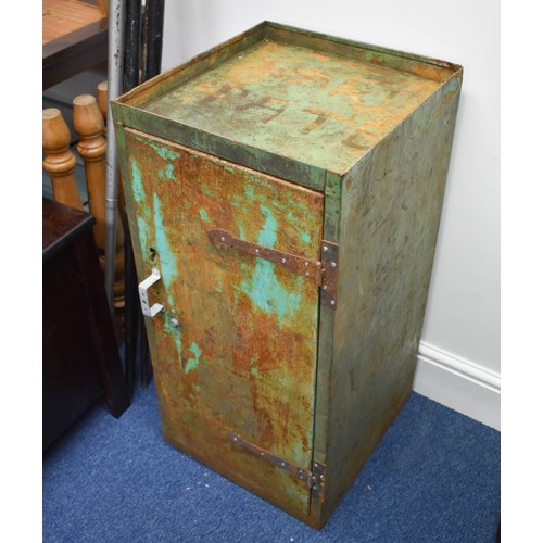 203 - A Vintage Industrial Metal Cabinet With Great Rustic Verdigris. 90cm x 44cm x 46cm.