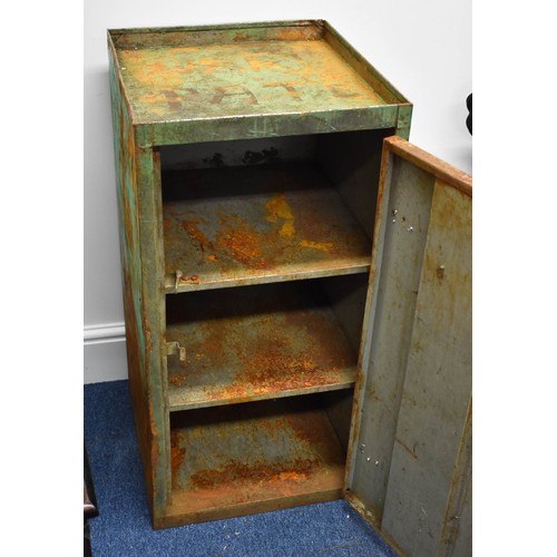 203 - A Vintage Industrial Metal Cabinet With Great Rustic Verdigris. 90cm x 44cm x 46cm.