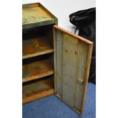 203 - A Vintage Industrial Metal Cabinet With Great Rustic Verdigris. 90cm x 44cm x 46cm.