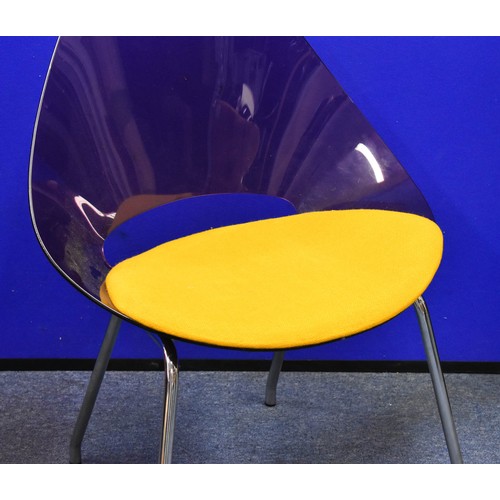 206 - A Fantastic Retro Acrylic And Stainless Steel Chair Featuring A Yellow Cushion. 78cm To Top Of Back,... 