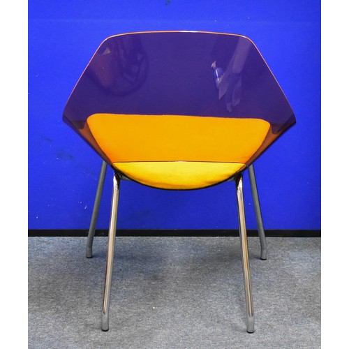 206 - A Fantastic Retro Acrylic And Stainless Steel Chair Featuring A Yellow Cushion. 78cm To Top Of Back,... 