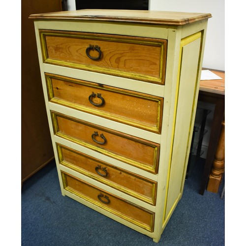 207 - A Chunky 5 Drawer Mexican Pine Chest Of Drawers Painted In Areas