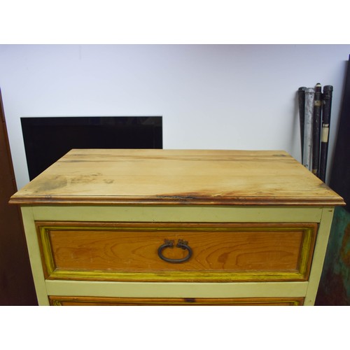 207 - A Chunky 5 Drawer Mexican Pine Chest Of Drawers Painted In Areas