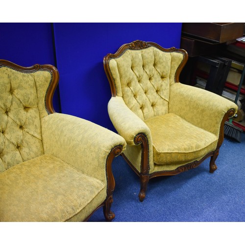 211 - A Delightful Yellow Upholstered Italian Rococo Style 3 Seater Settee And 2 Chairs. Settee 205cm Widt... 