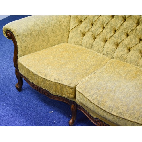 211 - A Delightful Yellow Upholstered Italian Rococo Style 3 Seater Settee And 2 Chairs. Settee 205cm Widt... 