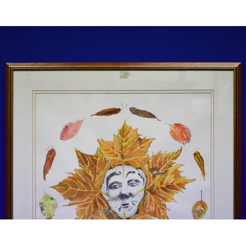 212 - A F/M/G Unusual Painting Of A Face Surrounded By Leaves. 70cm x 81cm.