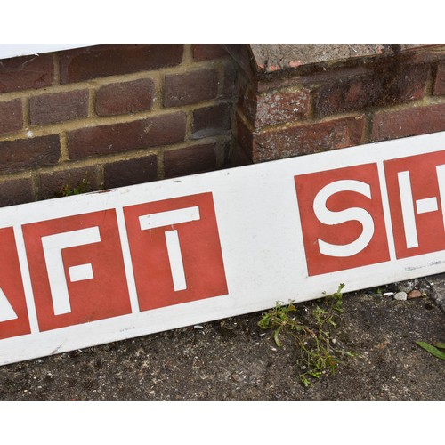 216 - A Large Wooden Craft Shop Sign Featuring Red Lettering. 183cm x 25cm.