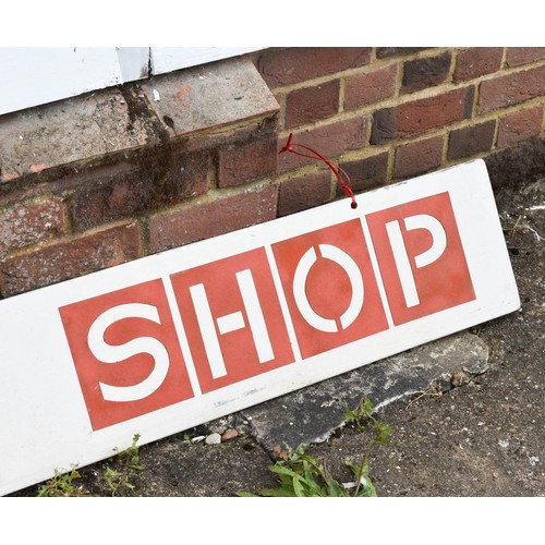 216 - A Large Wooden Craft Shop Sign Featuring Red Lettering. 183cm x 25cm.