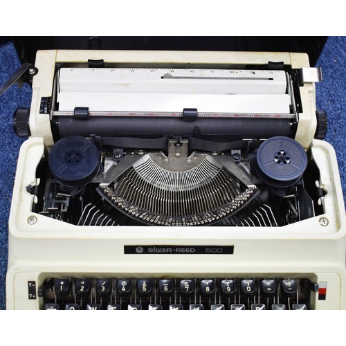 217 - A Vintage Silver Reed 500 Type Writer In Case