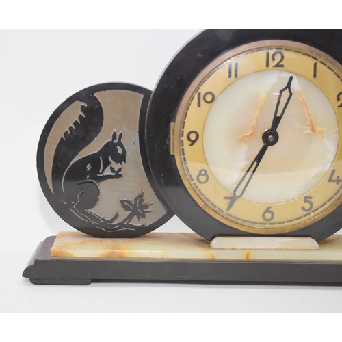 252 - A Vintage Marble Mantle Clock Featuring Squirrel Motifs