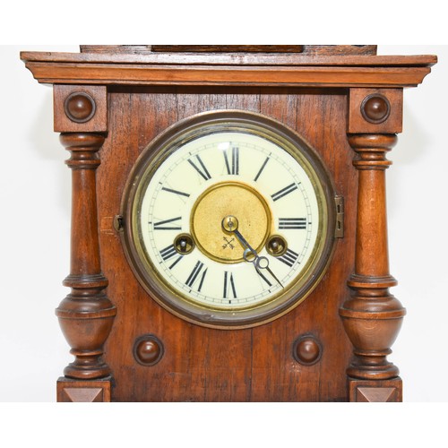 253 - A Delightful Antique Carved Oak Wooden Mantle Clock By The Hamburg American Clock Company Featuring ... 