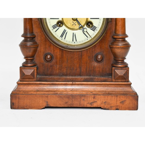 253 - A Delightful Antique Carved Oak Wooden Mantle Clock By The Hamburg American Clock Company Featuring ... 