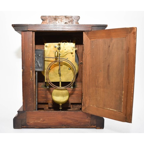 253 - A Delightful Antique Carved Oak Wooden Mantle Clock By The Hamburg American Clock Company Featuring ... 