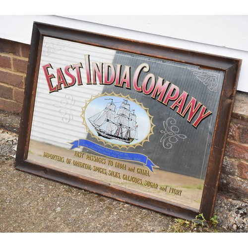 269 - A Large Decorative Pub Advertising Mirror Titled East India Company. 88cm x 63cm (A/F)