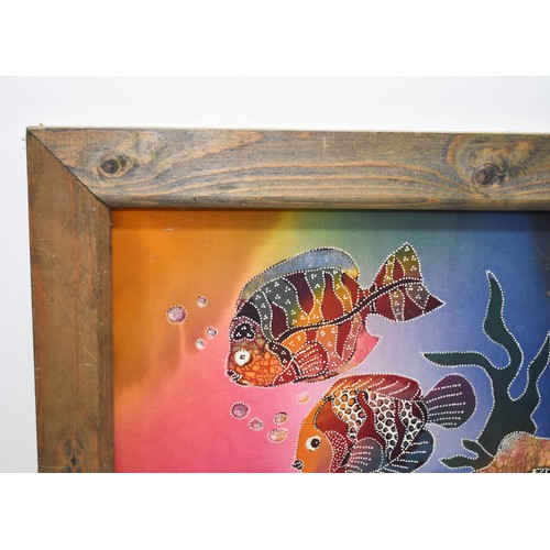 270 - A Vintage Framed Batik And Silk Painted Picture Of Fish. 57cm x 60cm.