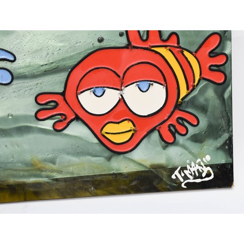 271 - A Large Unusual Resin Artwork Of Fish. 50cm x 122cm.