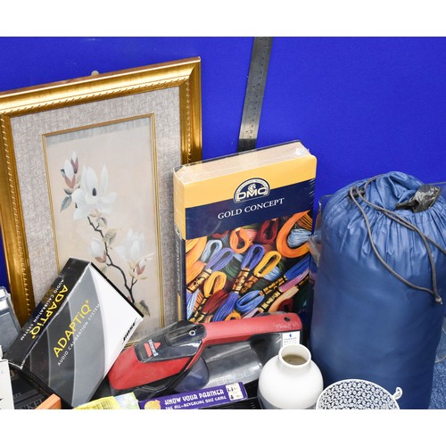 275 - A Large Mixed Lot Of Items Including A Framed Picture And A Sleeping Bag