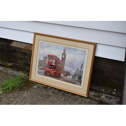 392 - London Bus Print Mounted, Framed and Glazed