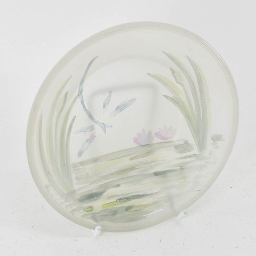 430 - An Unusual Glass Plate Featuring A Hand Painted Dragonfly Design. 14cm Diameter.