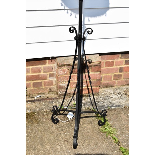 449 - A Black Metal Swirl Height Adjustable Floor Lamp With Vintage Shade