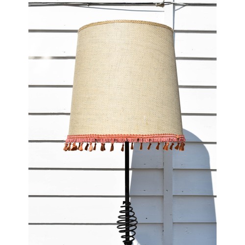 449 - A Black Metal Swirl Height Adjustable Floor Lamp With Vintage Shade