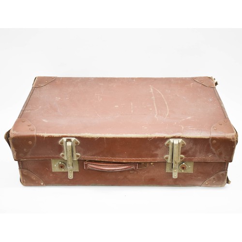 470 - A Vintage Brown Suitcase Including A Good Quantity Of Ephemera