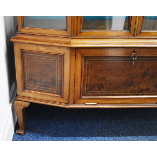 205 - A Delightful Large and Heavy Period Bow Fronted Display Cabinet Featuring Intricately Inlaid Banding... 