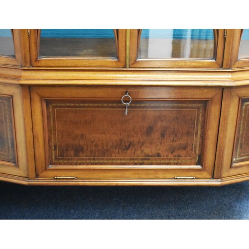 205 - A Delightful Large and Heavy Period Bow Fronted Display Cabinet Featuring Intricately Inlaid Banding... 