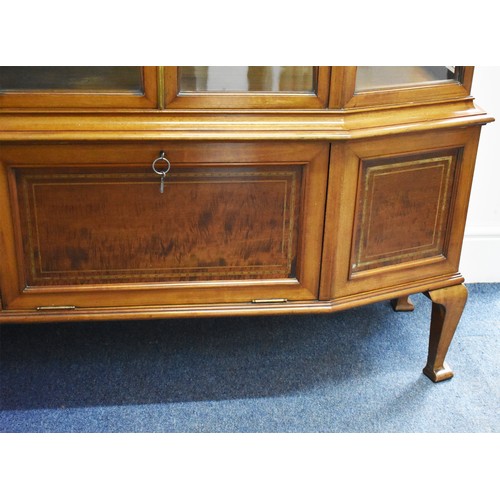 205 - A Delightful Large and Heavy Period Bow Fronted Display Cabinet Featuring Intricately Inlaid Banding... 