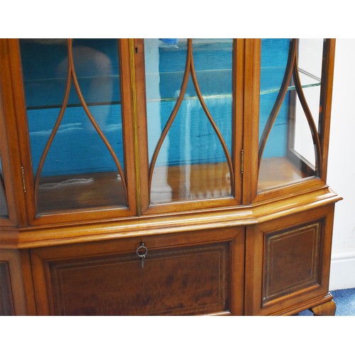 205 - A Delightful Large and Heavy Period Bow Fronted Display Cabinet Featuring Intricately Inlaid Banding... 