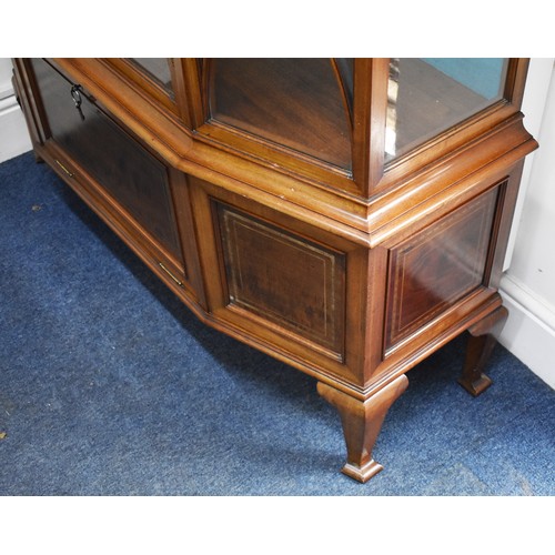 205 - A Delightful Large and Heavy Period Bow Fronted Display Cabinet Featuring Intricately Inlaid Banding... 