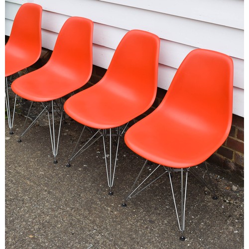 210 - A Collection Of 4 Blood Orange Eames Vitra Chairs Complete With Labels. Eiffel Legs.