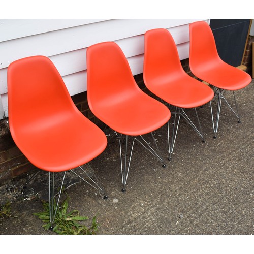 210 - A Collection Of 4 Blood Orange Eames Vitra Chairs Complete With Labels. Eiffel Legs.