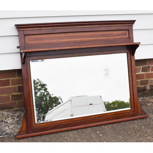 487 - A Delightful Edwardian Over Mantle Mirror Featuring Inlaid Decoration and Bevelled Glass with Slight... 