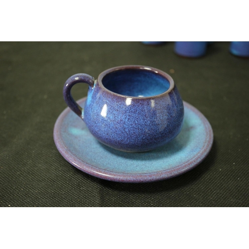 1 - Signed KA Chania Vibrant Blue Studio Pottery Including 6 cups and Saucers, 4 egg cups, 1 vase and 1 ... 