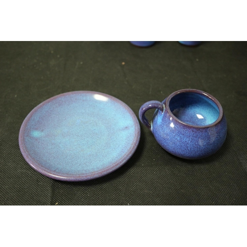 1 - Signed KA Chania Vibrant Blue Studio Pottery Including 6 cups and Saucers, 4 egg cups, 1 vase and 1 ... 