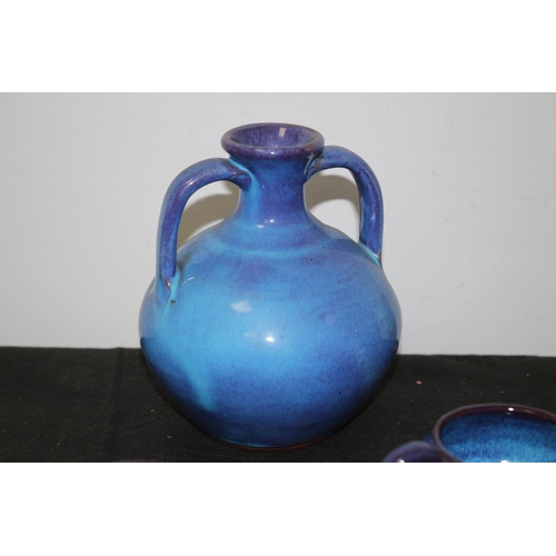 1 - Signed KA Chania Vibrant Blue Studio Pottery Including 6 cups and Saucers, 4 egg cups, 1 vase and 1 ... 