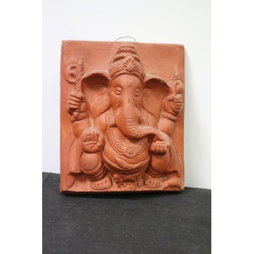 123 - A Terracotta Ganesh Wall Plaque 22cm x 18cm