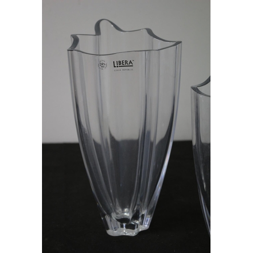 15 - 2 Very Heavy Lead Crystal Glass Vases From Czech Republic Marked Libera Tallest 30cm