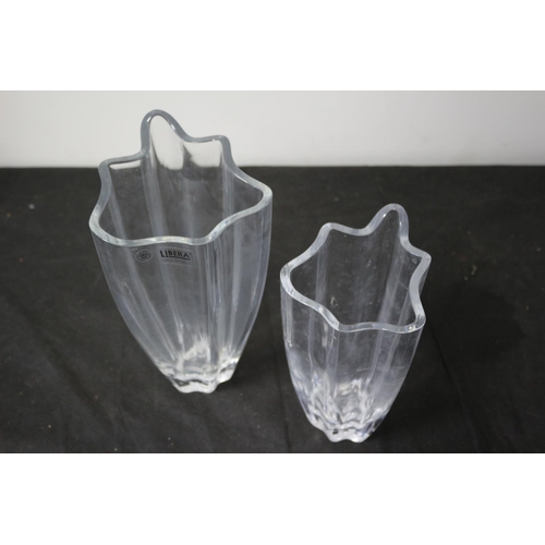 15 - 2 Very Heavy Lead Crystal Glass Vases From Czech Republic Marked Libera Tallest 30cm