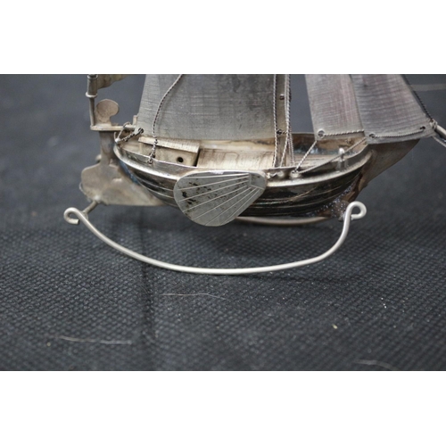 24 - Miniature Silver Sailing Ship By Dutch Miniature Maker J. Verhoogt Hoorn And Marked J.V (Hammer)