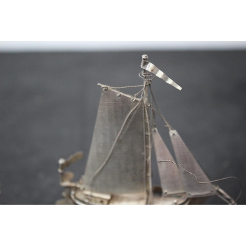 24 - Miniature Silver Sailing Ship By Dutch Miniature Maker J. Verhoogt Hoorn And Marked J.V (Hammer)