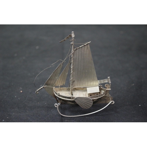 24 - Miniature Silver Sailing Ship By Dutch Miniature Maker J. Verhoogt Hoorn And Marked J.V (Hammer)