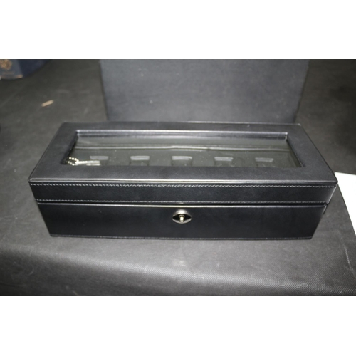 284 - 5 Watch Lockable Display Case Dulwich Designs Leather